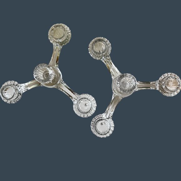 EAPG Cambridge Elegant Glass 3-Arms 4 Candles Holder Set Of 2 Centerpiece Stack - Picture 1 of 8